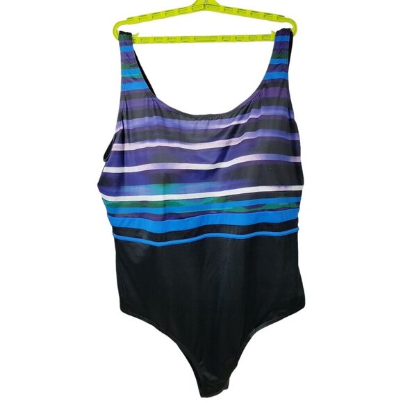 Swimsuits For All One‎ Piece Swimming Suit Women's Plus Size 34 Black Striped - Picture 1 of 11